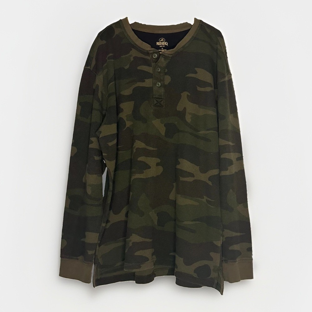 RedHead XL Camo Waffle Knit Henley Thermal Shirt Hunting Outdoors Gorpcore